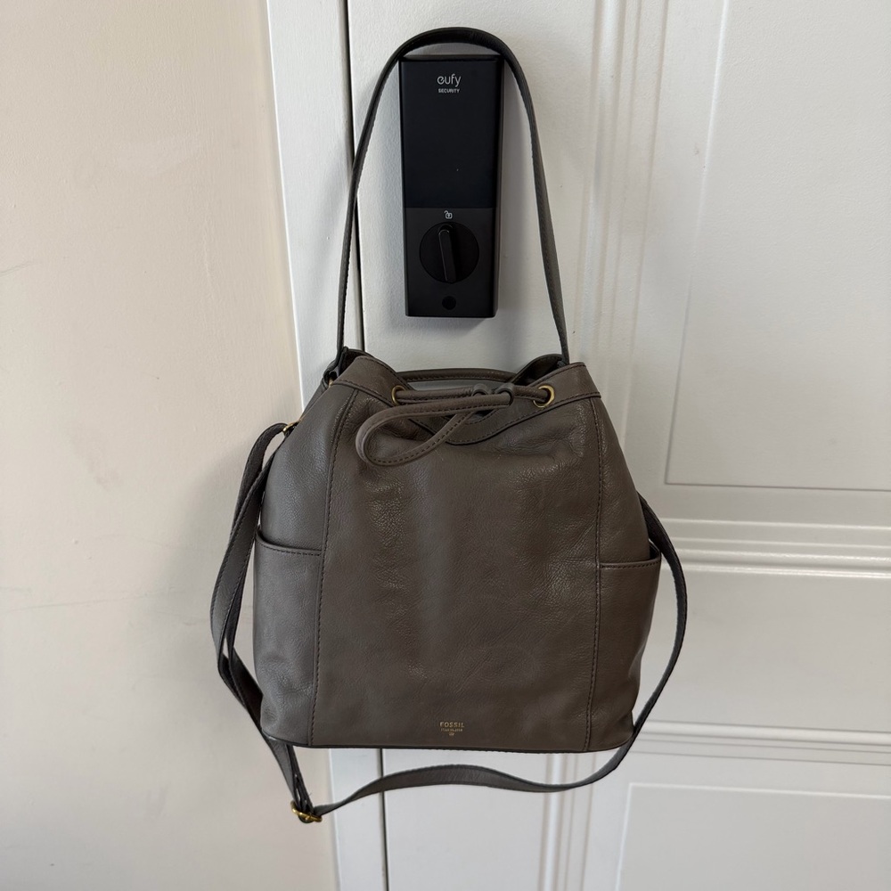 Fossil Gray Leather Bucket Bag